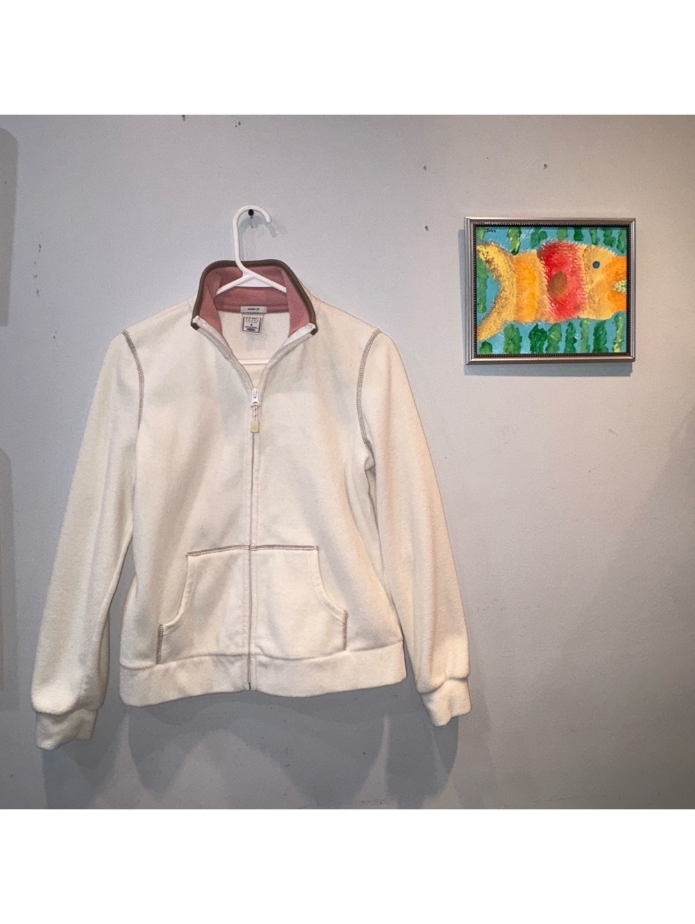 Old Navy Perfect Fit White Fleece Zip-Up Jacket Size Small